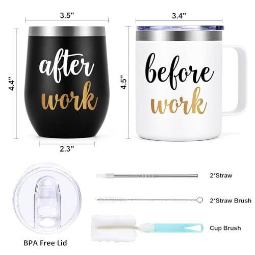 Gtmileo Before Work After Work Gifts Set, Christmas Work Office Gifts for Coworkers Employees Men Boss Manger Leader Male Friends, 12oz Insulated Coffee Mug and Wine Tumbler Set (Black&White) by Gtmileo - Used condition - Image 7