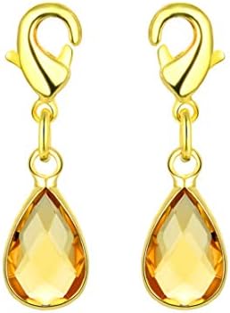 2pcs Adabele Clip On Dangle November Topaz Yellow Birthstone Pendant Drop Charms Tarnish Resistant Gold Lobster Clasp Connector for Jewelry Craft Making BL8-11