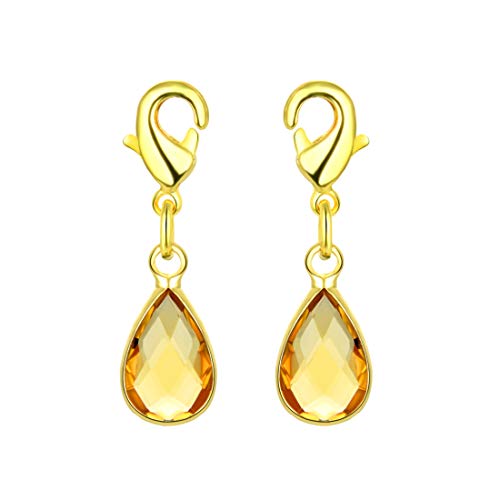 2Pcs Adabele Clip On Dangle November Topaz Yellow Birthstone Pendant Drop Charms Tarnish Resistant Gold Lobster Clasp Connector For Jewelry Craft Making Bl8-11 #TOP22