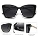 SOJOS Trendy Polarized Sunglasses For Women Retro Womens Oversized Square Cat Eye Sun Glasses UV Protection SJ2206 Black Frame/Grey Grading Lens
