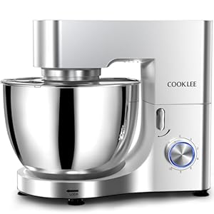 COOKLEE Stand Mixer, 9.5 Qt. 660W 10-Speed Electric Kitchen Mixer with Dishwasher-Safe Dough Hooks, Flat Beaters, Wire Whip & Pouring Shield Attachments for Most Home Cooks, Silver