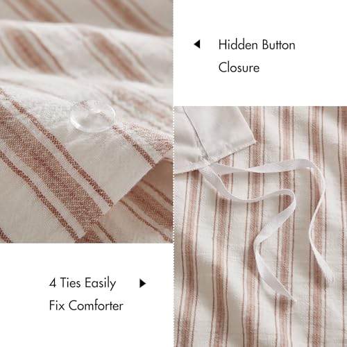 Image of Madison Park Linen Cotton Rayon Blend Duvet Cover Set, 3PC King | Striped Design, Lightweight & Breathable Bedding with Shams, Terracotta