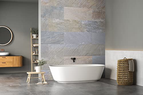 BARIDECK XL CUARZITA - Revestimiento de paredes 100% resistente al agua y de fácil montaje, 9 losetas, con cinta adhesiva ya incorporada, para baño, salón, dormitorio, despacho