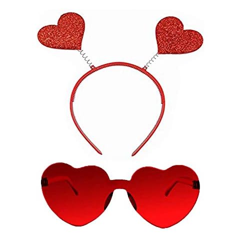 Valentines Day Heart Head Boppers Headbands and Heart Shape Sunglasses for Party Props Holiday Wedding Birthday Costume Accessory Cover