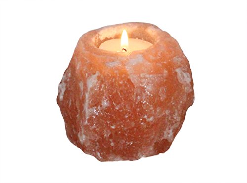 Himalaya Salz Teelichthalter – Handgefertigter Kristallsalz Block für Meditation, Wellness und Deko – Orange Salzlampe für stimmungsvolles Licht, 500g