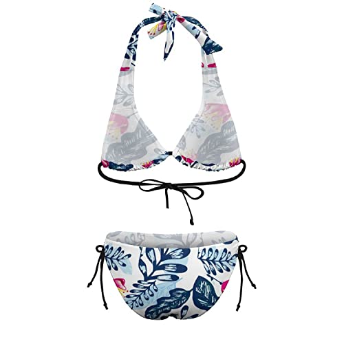 Bikinis For Women Padded Swimsuit Tops Halter Cheeky Underwire Bikini Bottoms Sexy 2 Piece Swimsuit Floral Printed L #TOP7