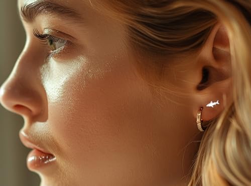 Shark 925 Sterling Silver Very Tiny Stud Earrings, Minimalist Ocean Sea Animal Piercing Jewelry Gift2