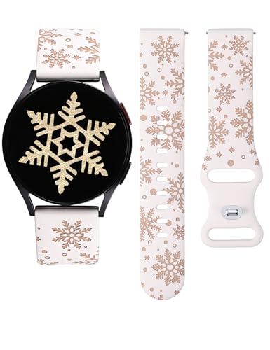 Wearlizer Christmas Two-Tone Snowflake Engraved Bands 20mm Compatible with Samsung Galaxy Watch 7/FE/6/5/4/Active 2 Band 40mm 44mm/Watch 5 Pro 45mm/Watch 6/4 Classic, Women Cute Soft Silicone Strap