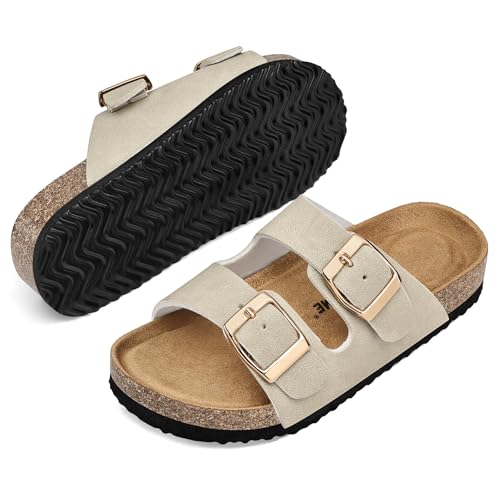 Image of K KomForme Kids Sandals Boys Girls Slide Cork Footbed Slipper with Adjustable Straps for Little Kid /Big Kid