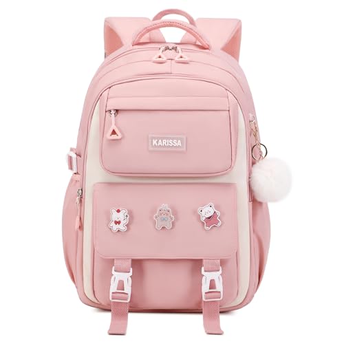 QHRIDS Girls Backpack Aesthetic Laptop Backpacks Kawaii Large Bookbag Anime Casual Travel Daypack,Pink