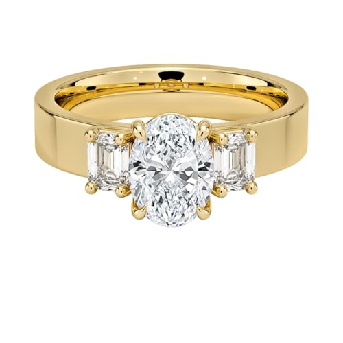1 CT Oval Cut Lab Grown Diamond Emerald Three Stone Engagement Ring