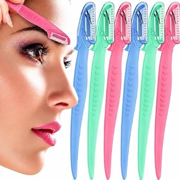 6 Pack Nylea Eyebrow Razor Trimmer [Extra Precision] Disposable Facial Hair Shaper Remover, Dermaplaning Dermaplane Shaving Tool - Facial Shave Shaver with Precision Cover for Men & Women