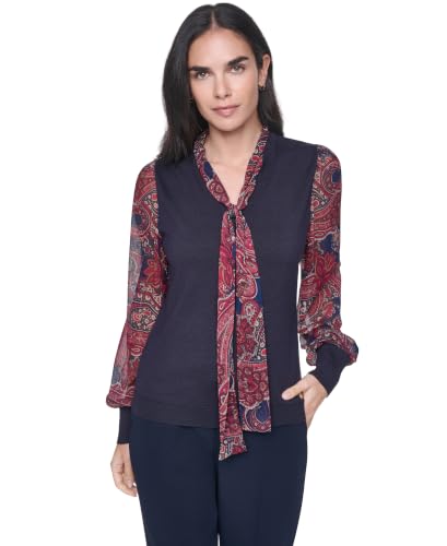 Image of Tommy Hilfiger Women's Long Sleeve Twofer Sweater with Woven Sleeves