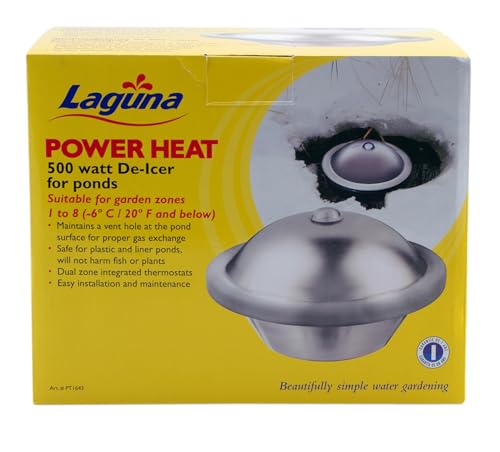 Laguna PowerHeat 500-Watt Pond Heater for Outdoor Ponds with Fish – Thermostat-Controlled De-Icer, Safe for Plastic & Liner Ponds, Stainless Steel, 22 ft Cord