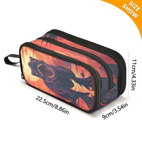 Image of Dinosaur Sunset Pencil Case Box Boys Girls Large Pencil Pouch Zipper Compartments Big Capacity Stationery Pen Bag Organizer Kids Teens Adults School