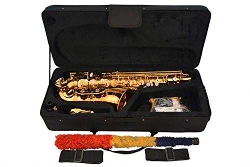 Lazarro Professional E-Flat Eb Alto Saxophone Sax, Gold Lacquer Body And Keys, With 11 Reeds, Case, Music Book, Mouthpiece And Many Extras - 360-Lq #TOP6