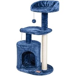 ClevaHome Small Deep Denim Blue Cat Tree for Small Spaces, Kittens, 33.5