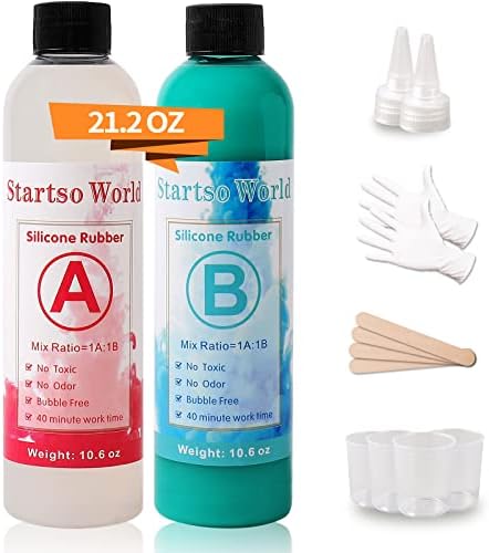 Silicone Mold Making Kit, 20A Translucent Platinum RTV-2 Liquid Silicone Rubber 9.6 OZ for Casting Resin, Soap, Candle, Clay, DIY Molds -1:1 by Volume with Tool 4 Cups,4 Sticks,2 Droppers
