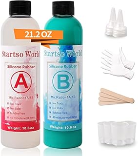 Silicone Mold Making Kit, 20A Translucent Platinum RTV-2 Liquid Silicone Rubber 9.6 OZ for Casting Resin, Soap, Candle, Clay, DIY Molds -1:1 by Volume with Tool 4 Cups,4 Sticks,2 Droppers