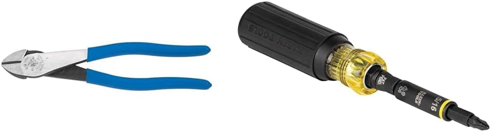 Klein Tools D2000-28 Pliers, Diagonal Cutting Pliers with Angled Head are Heavy-Duty to Cut ACSR & 32500HD Multi-Bit Screwdriver/Nut Driver, Impact Rated 11-in-1 Tool with Phillips
