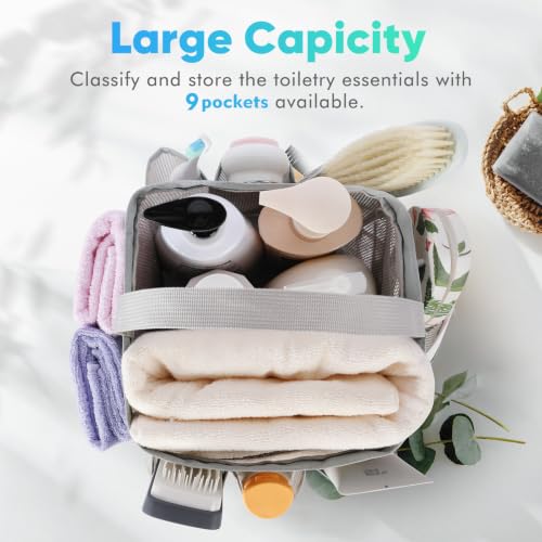 Image of EUDELE 2 Pack Mesh Shower Caddy Portable for College Dorm Room Essentials, Shower Caddy Dorm with 9-Pocket Large Capacity,Shower Bag for Beach,Swimming,Gym All Black+All Grey