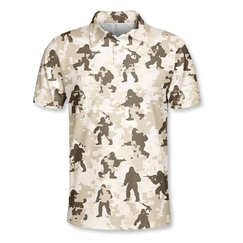 Bigfoot Camouflage Polo Shirt for Men, Tactical Sasquatch Hunting Shirt Funny Military Camo Pattern Polo Shirt