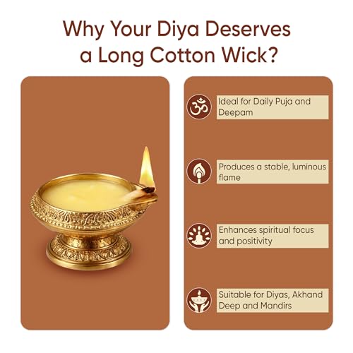 Image of Long Cotton Wicks | 250 Pieces for Pooja and Aarti | Akhand Deep Lambi Batti | Wicks for Puja | Pack of 1