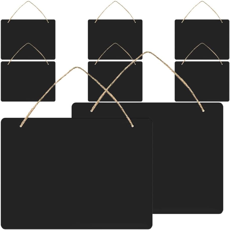 STOBAZA 8pcs Decorative Wooden Blackboard Hanging Ropes Double-Sided Message Board for Crafting Pricing Tags and Home Decor for Shops Weddings and Events