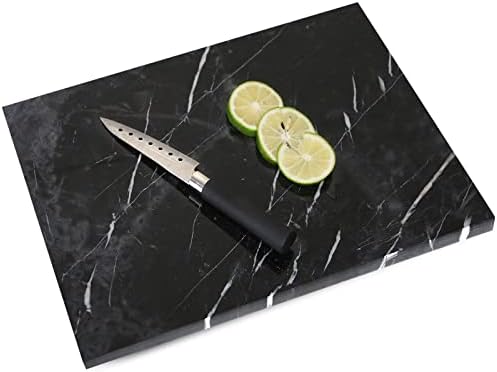 HERFECEAL Marble Cutting Board, Marble Pastry Board Serving Tray Plates for Cheese Rolling Dough, Non-Stick Marble Slab with Non-Slip Rubber Feet for Cake Display, Black 12"x16"