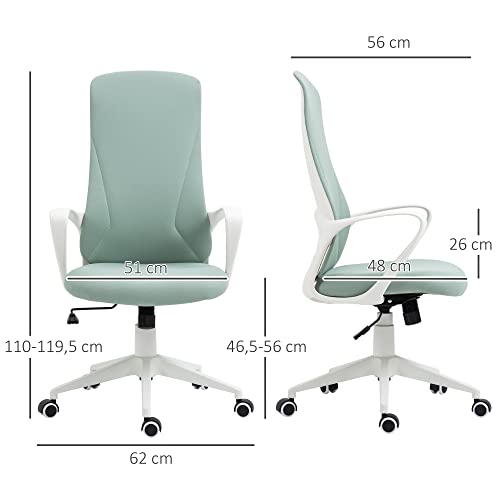 Miniatura 3 de Vinsetto Silla De Oficina Giratoria Silla De Escritorio Juvenil Con Altura Ajustable Función De Basculante Reposabrazos Y Respaldo Alto 62x56x110-119,5 Cm Verde