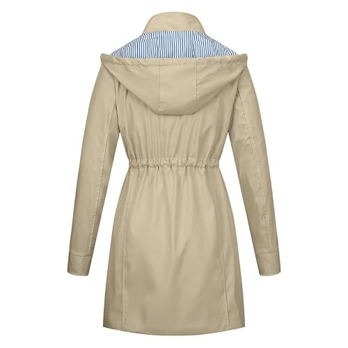 Yeabeda Rain Jackets For Women Waterproof With Hood Lightweight Trench Coats Long Windbreaker Raincoat Striped Lined (As1, Alpha, L, Regular, Regular, Beige) #TOP1