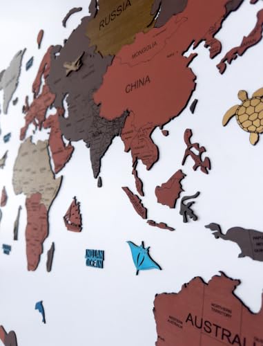 Image of Elk 3D Wooden World Map Wall Decor, Size L 156x89 CM