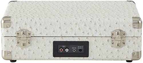 Image of Crosley CR8005F-WO Cruiser Plus Vintage 3-Speed Bluetooth in /Out Suitcase Vinyl Record Player Turntable, White Ostrich