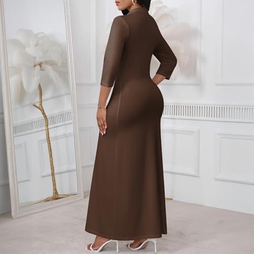 Image of PinkPatty Women's Casual 3 /4 Sleeve Polo V Neck Bodycon Maxi Dress