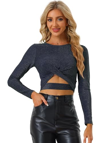 Paillettes de Noël pour femme Allegra K haut confortable anti-frottement à col rond