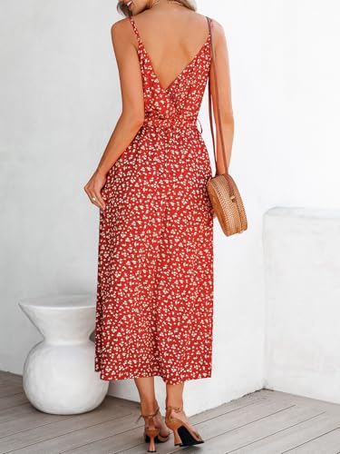 Image of CUPSHE Women's Summer Beach Dress Ditsy Floral Spaghetti Strap Waist Tie Side Slit Midi Dresses