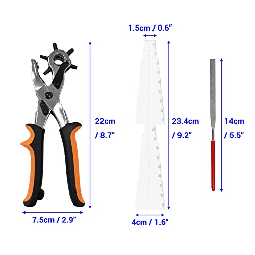 Dailytreasures Leather Hole Punch Tool, Heavy Duty 6 Size Revolving Punch Plier With Hole Template For Belts, Handbags, Watch Bands, Fabric, Leather Diy Craft-Rotary Puncher In 4.5/4 /3.5/3/2.5/2Mm #TOP5