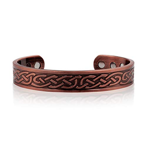 Reevaria Heavyweight Large Copper Celtic Magnetic Cuff Bracelet For Men, With 10 Magnets #TOP5