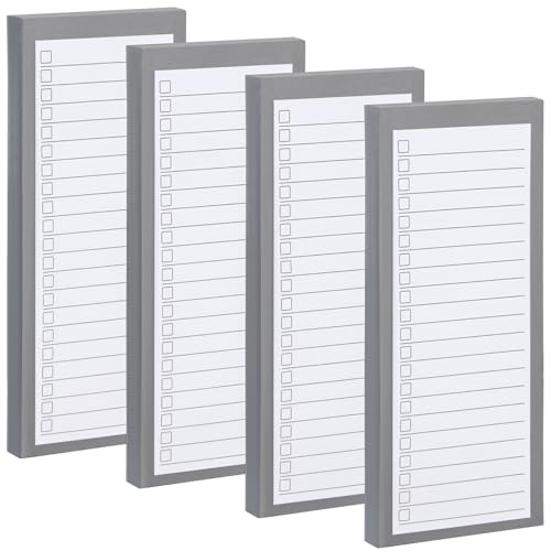 4 Pack Magnetic Notepads for Refrigerator，200 Sheets Grocery List Large Magnet Pad for Fridge,Full Magnet Back Design Magnetic Memo Pads for Grocery List, Shopping List, To-Do List (Gray, 4 pack)