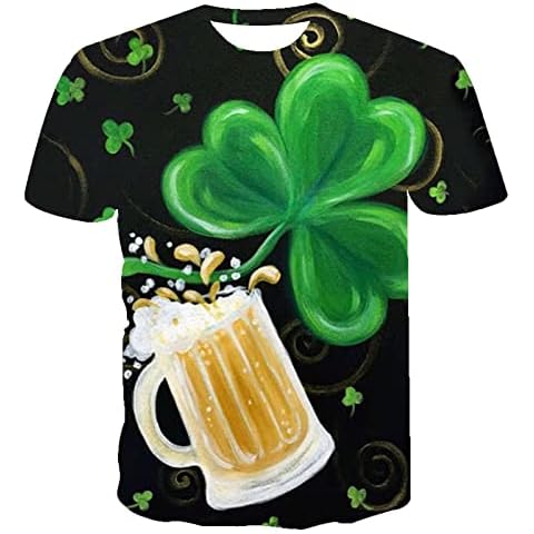 St Patricks Day T Shirt Mens,Short Sleeve Shirts Beer Print Fancy Leprechaun Green Paddy's Day T-Shirts 2022 Irish Lucky Shamrock Shirts Casual Crewneck Blouse Tee Tops Plus Size Cover