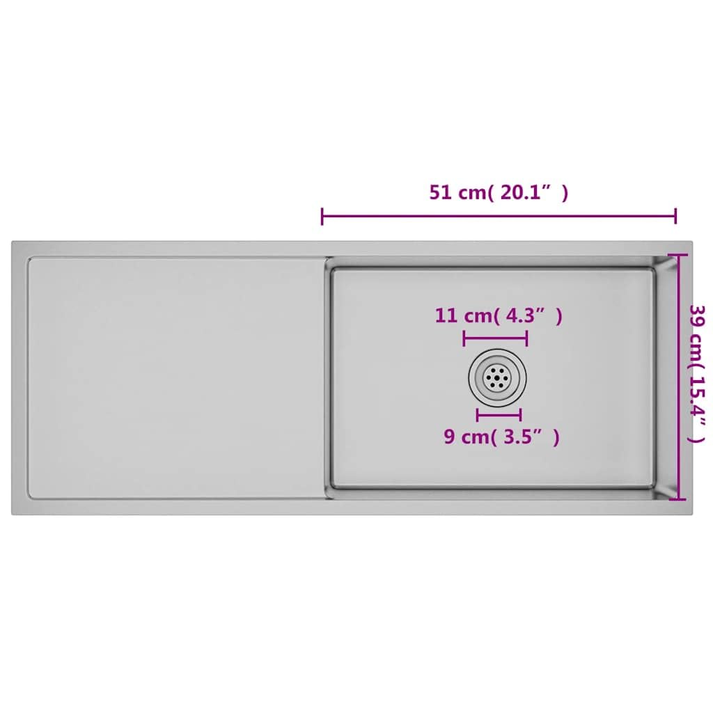 vidaXL Fregadero de Cocina Hecho a Mano de Acero Inoxidable Lavabo