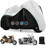 COVERVIN Trike Cover Waterproof, Heavy Duty 3 Wheel Motorcycle Cover for Harley Honda Goldwing Freewheeler Tri Glide Ultra, with Antenna Zipper, Windproof Buckles & Reflective Strips (Black&Silver)