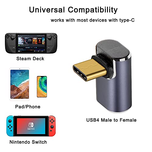 2 Pack 90 Degree Right Angle Usb-C 4.0 40Gbps Pd 100W 8K 60Hz Male To Usb-C Female Adapter, Owltree 90 Degree Type-C Adapter Extender Compatible For Steam Deck, Switch, Notebook, Tablet, Mobile Phone #TOP4