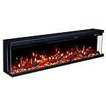 Valine Fires 3-Sided Panoramic Electric Freestanding Fireplace Heater 50"/127cm – Wall-Mounted, Media Wall Electric Fire, 15 LED Colours, Crackling Sound, Wifi/Alexa/App/Remote 900W/1800W Heat Control