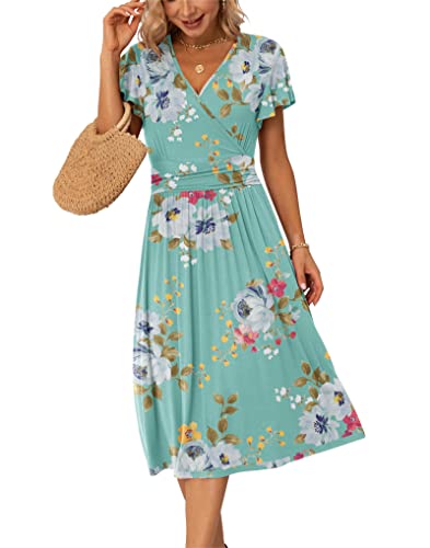 Image of GRECERELLE Spring Summer Dress for Women Casual Ruffle Short Sleeve Wrap V-Neck Dress