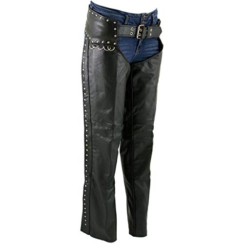 Xelement Xs7590 Women's 'Riveted' Classic Black Motorcycle Leather Chaps - Large #TOP4