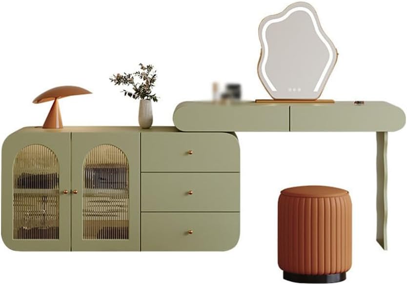 Dressing Table Integrated Dressing Table Household Bedroom Retractable Green Dressing Table(Small)