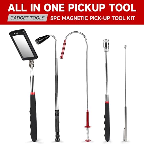 Telescoping Magnetic Pickup Tool Set, Inspection Mirrors and Four Claw Grabber Tool, Flexible LED Flashlight, Magnet Stick, Cool Gadgets for Men, Gifts for Dad, Husband - Thumbnail 3
