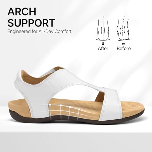 ATHMILE Orthopedic Womens Sandals, Adjustable Comfortable Walking Sandals for Women with Arch Support, Womens Shoes for Beach and Travel & Daily Comfort White Size 8.5 by ATHMILE - Image 4