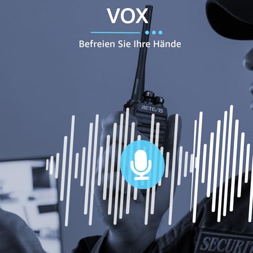 Retevis RT24 Walkie Talkie PMR446 Lizenzfreies, Professionelles Funkgerät mit Großer Reichweite und Freisprech-Walkie-Talkies für Erwachsene mit Ohrhörern und USB-Ladegerät (Schwarz, 1 Paar)